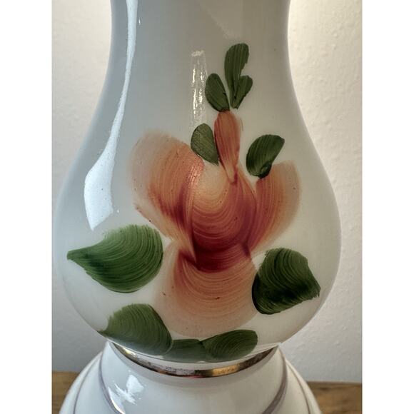 Vintage Floral Porcelain Table Lamp Hand Painted Roses Brass Base Works - Picture 5 of 8